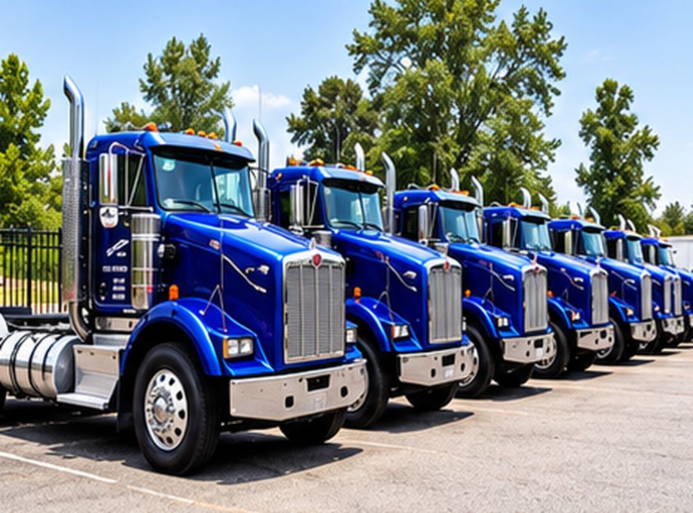 A line of commercial fleet trucks parked and ready for scheduled servicing.