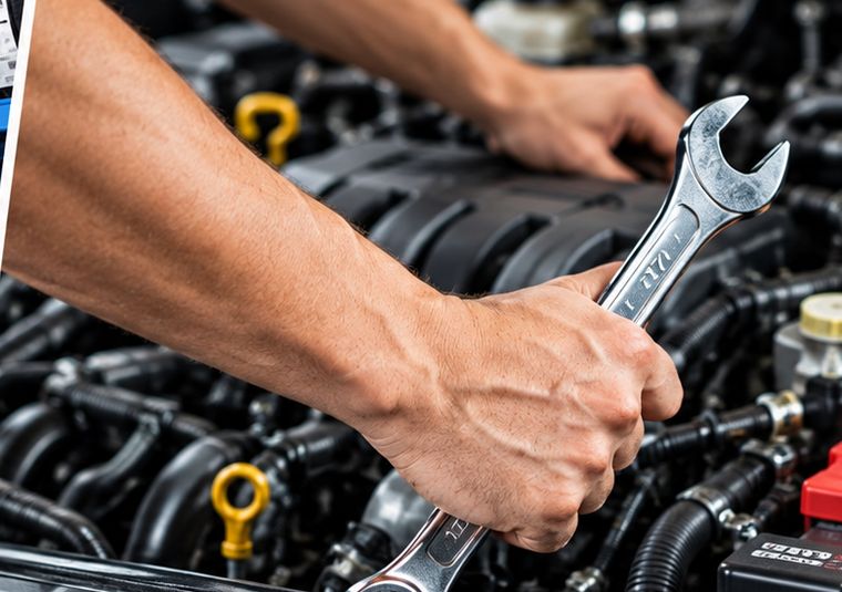 Technician working with a wrench on an engine during a repair at Pronto Automotive.